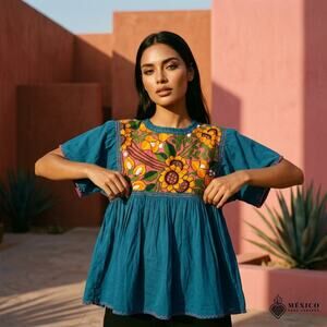 Mexican hand made  Blouse – Handmade design  peasent uni size S to M